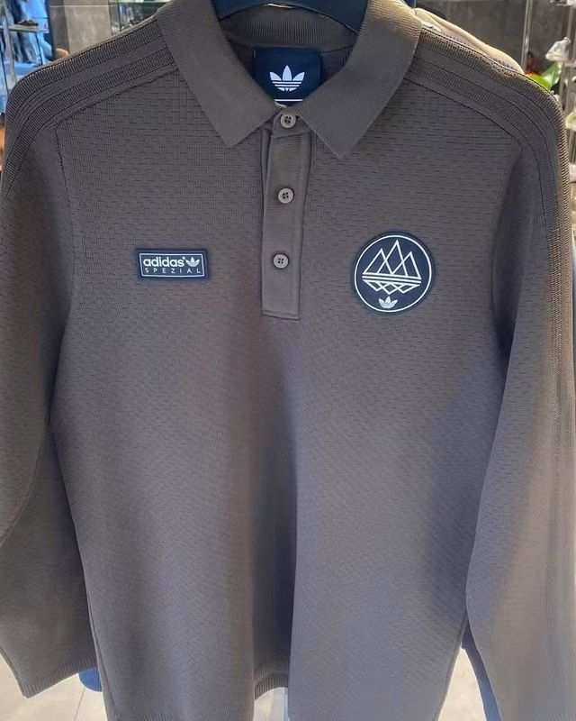 Leaked adidas Spezial AW26 brown long-sleeve knitted polo with SPZL patches