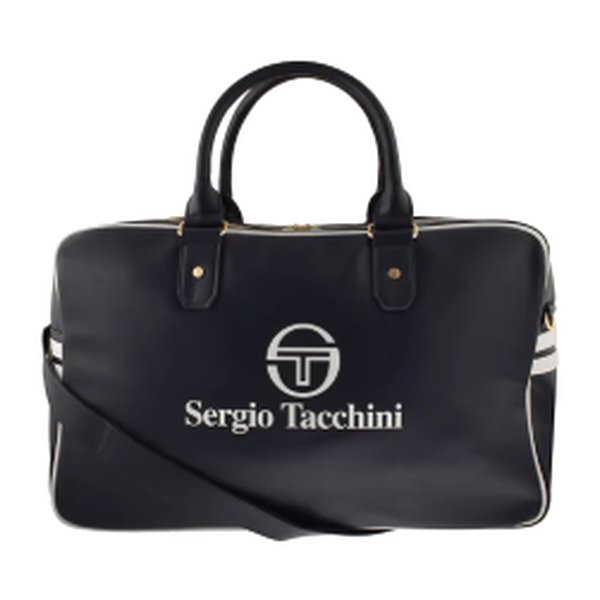 Sergio Tacchini Railton holdall bag in navy blue with white logo and shoulder strap