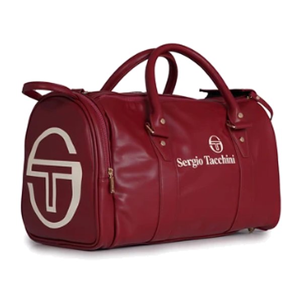 Sergio Tacchini x Stuarts Jorno gym holdall in merlot red with buttercream logo